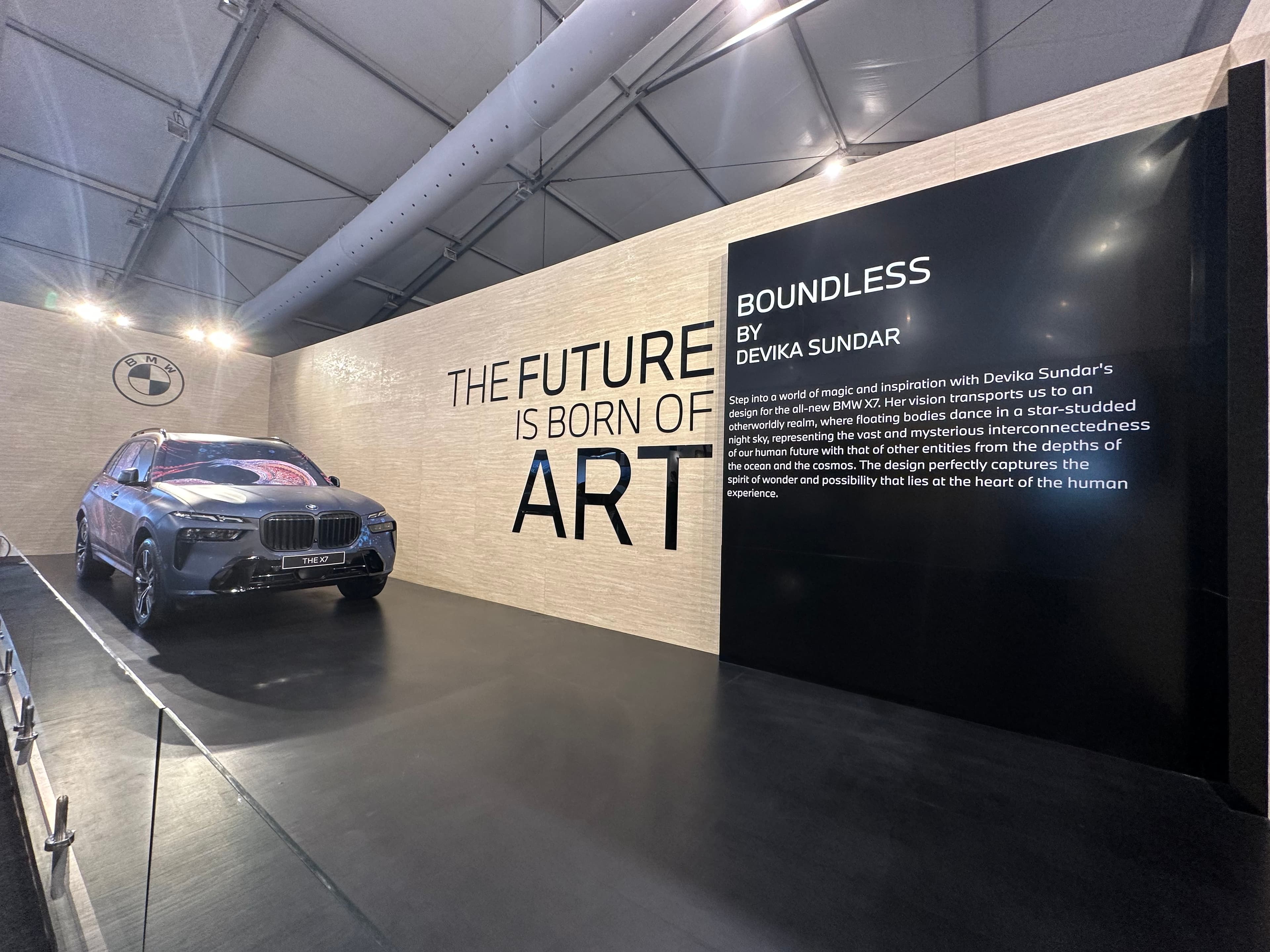 BMW X7 'Boundless' art car by Devika Sundar, on display at India Art Fair 2023