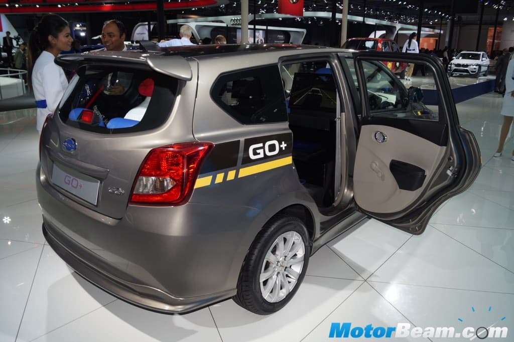 Datsun GO+ Playstation Edition with a grey, black and yellow graphic livery, on display at Auto Expo 2016