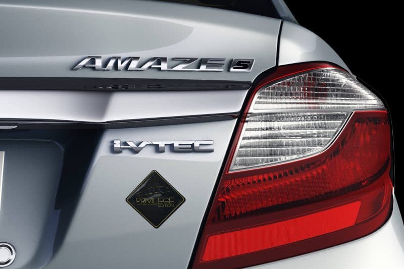 Honda Amaze Privilege Edition diamond emblem badge, next to the taillight