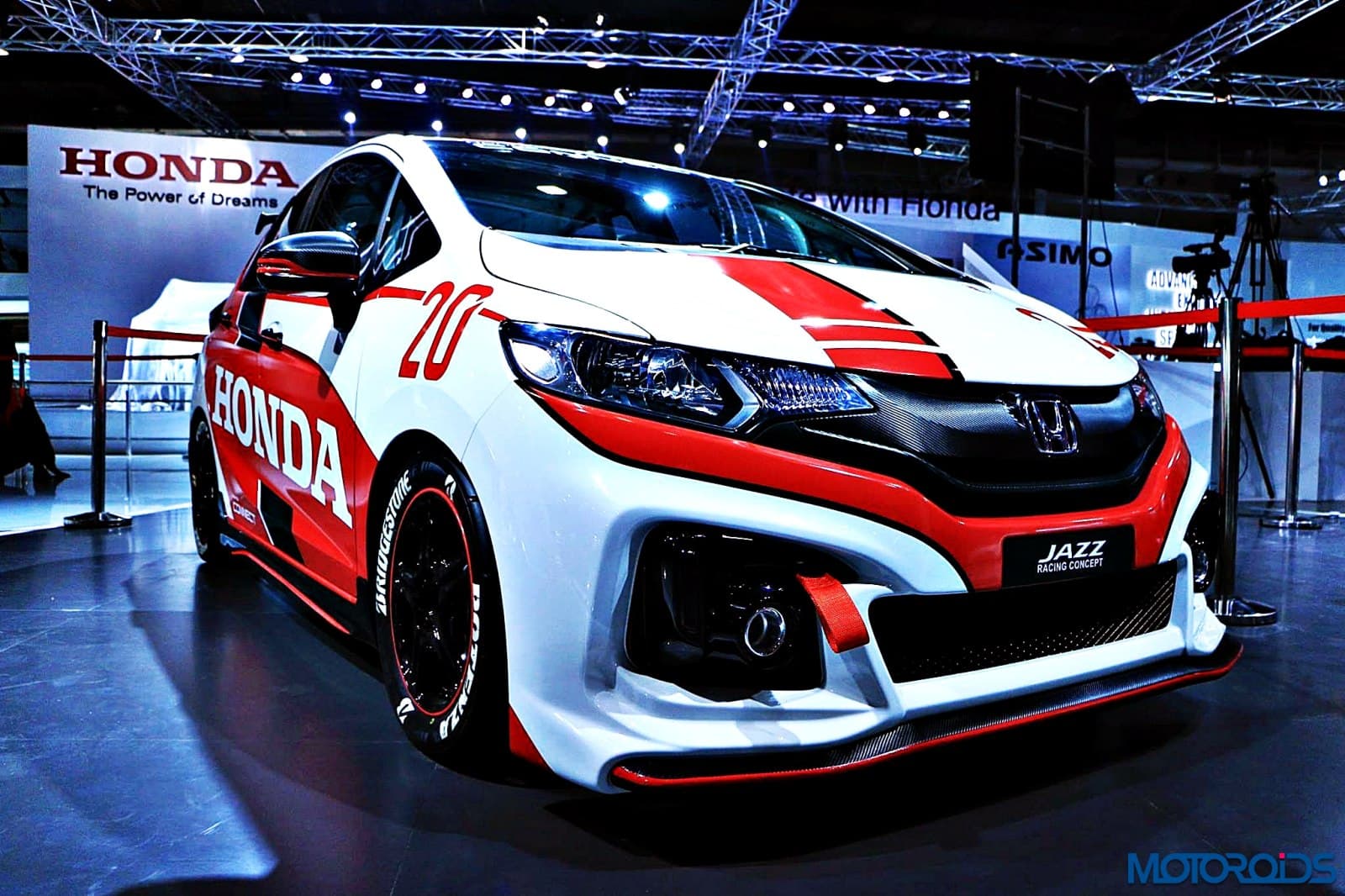 Honda Jazz Racing Concept in white and red racing livery, on display at Auto Expo 2016