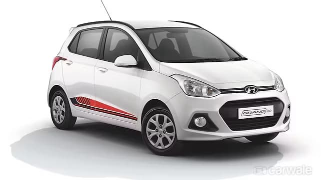 Hyundai Grand i10 20th Anniversary Edition in white with red side graphics