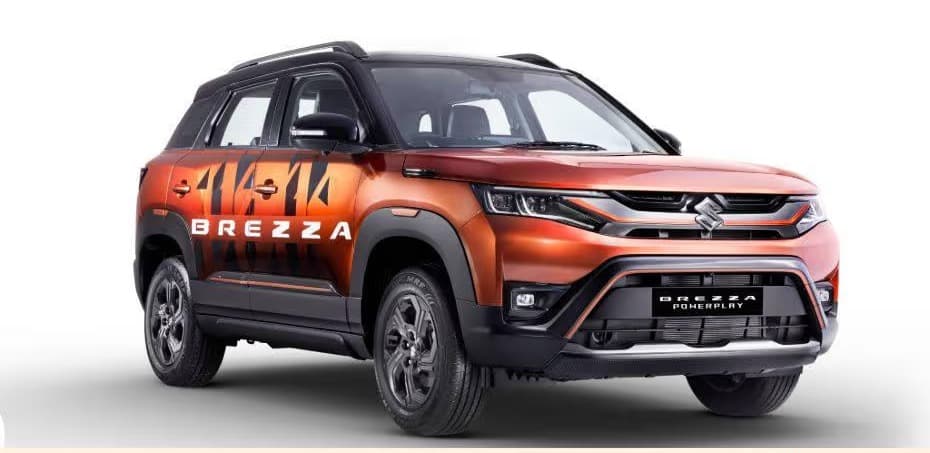 Maruti Suzuki Brezza Powerplay Concept in orange and black with 'Powerplay' door graphics, at Auto Expo 2025