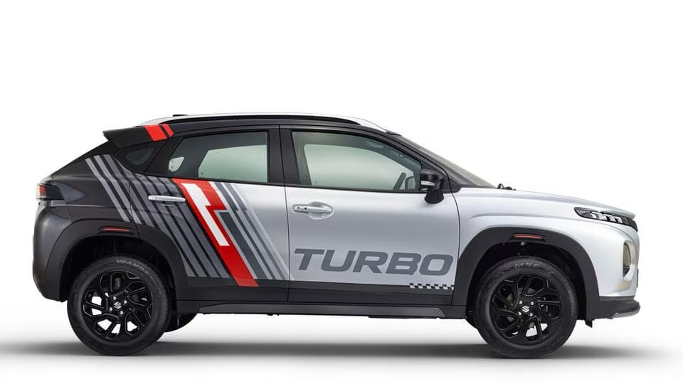 Maruti Suzuki Fronx Turbo Concept in silver with 'Turbo' body decals, at Auto Expo 2025
