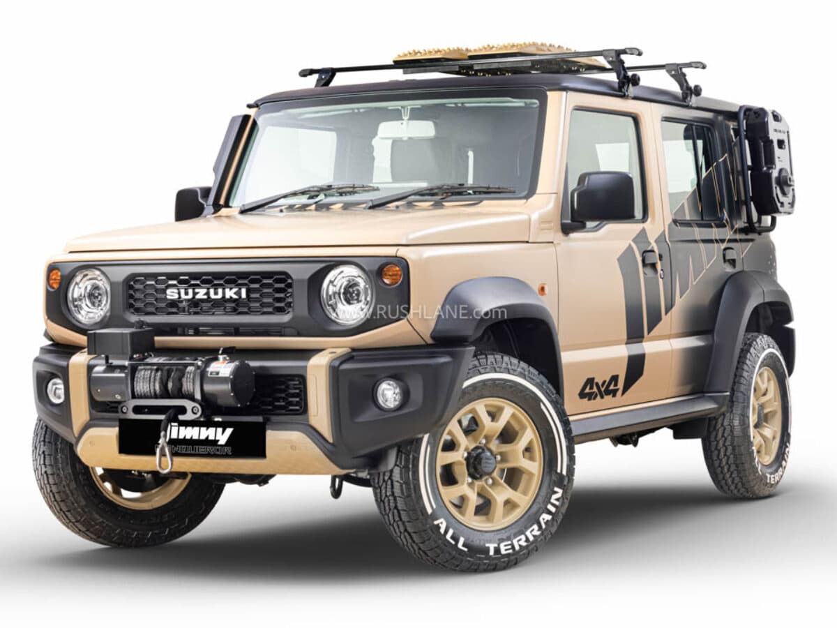 Maruti Suzuki Jimny Conqueror Concept in Desert Matte and Matte Black with off-road decals, at Auto Expo 2025