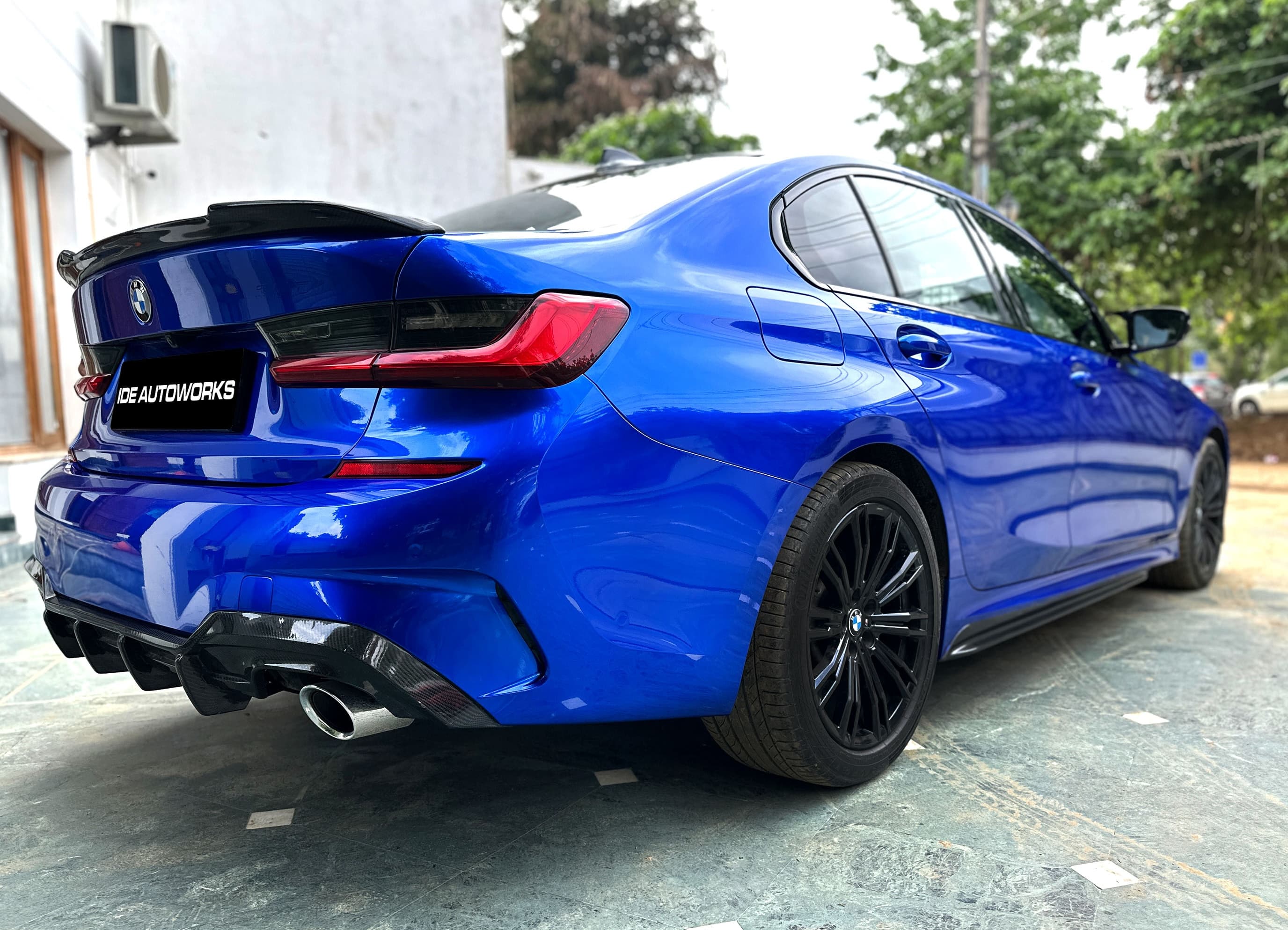 BMW 3 Series wrapped in gloss blue, a finished IDE Autoworks project